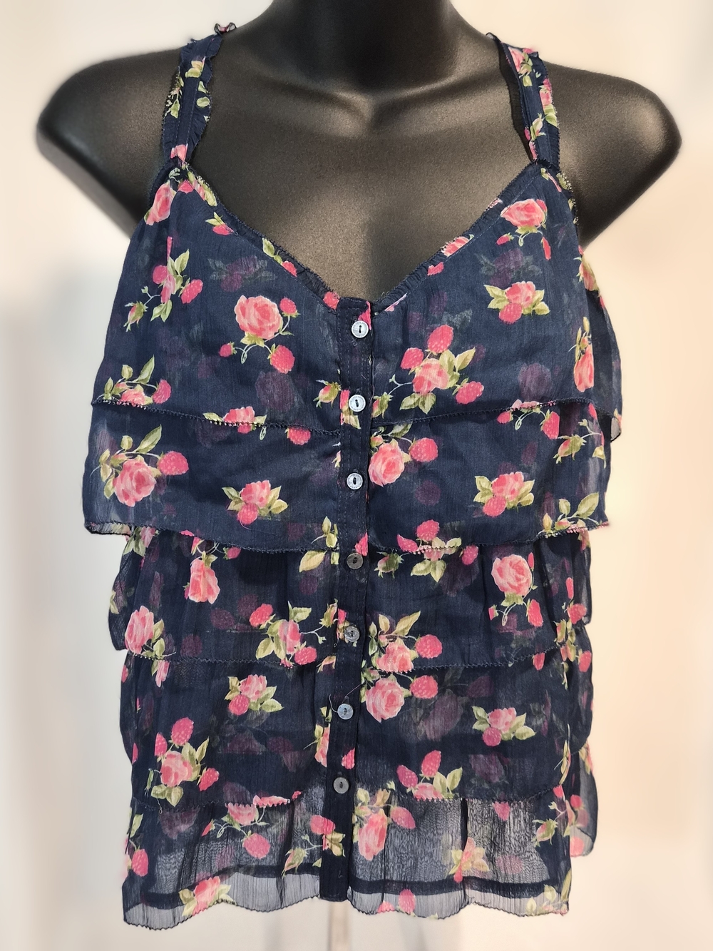 Vintage Abercrombie & Fitch Floral Tiered Camisole Top Y2K Coquette Small